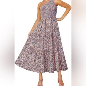 One shoulder floral midi dress